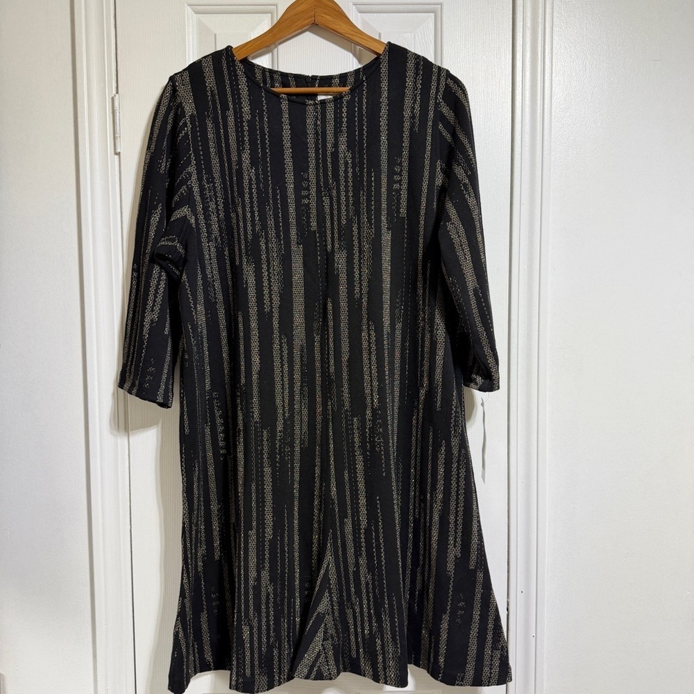 NWT Caroline Rose Black Gold Chain shift Knit tunic Dress festive size XL